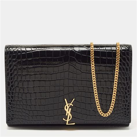 saint laurent croc embossed wallet